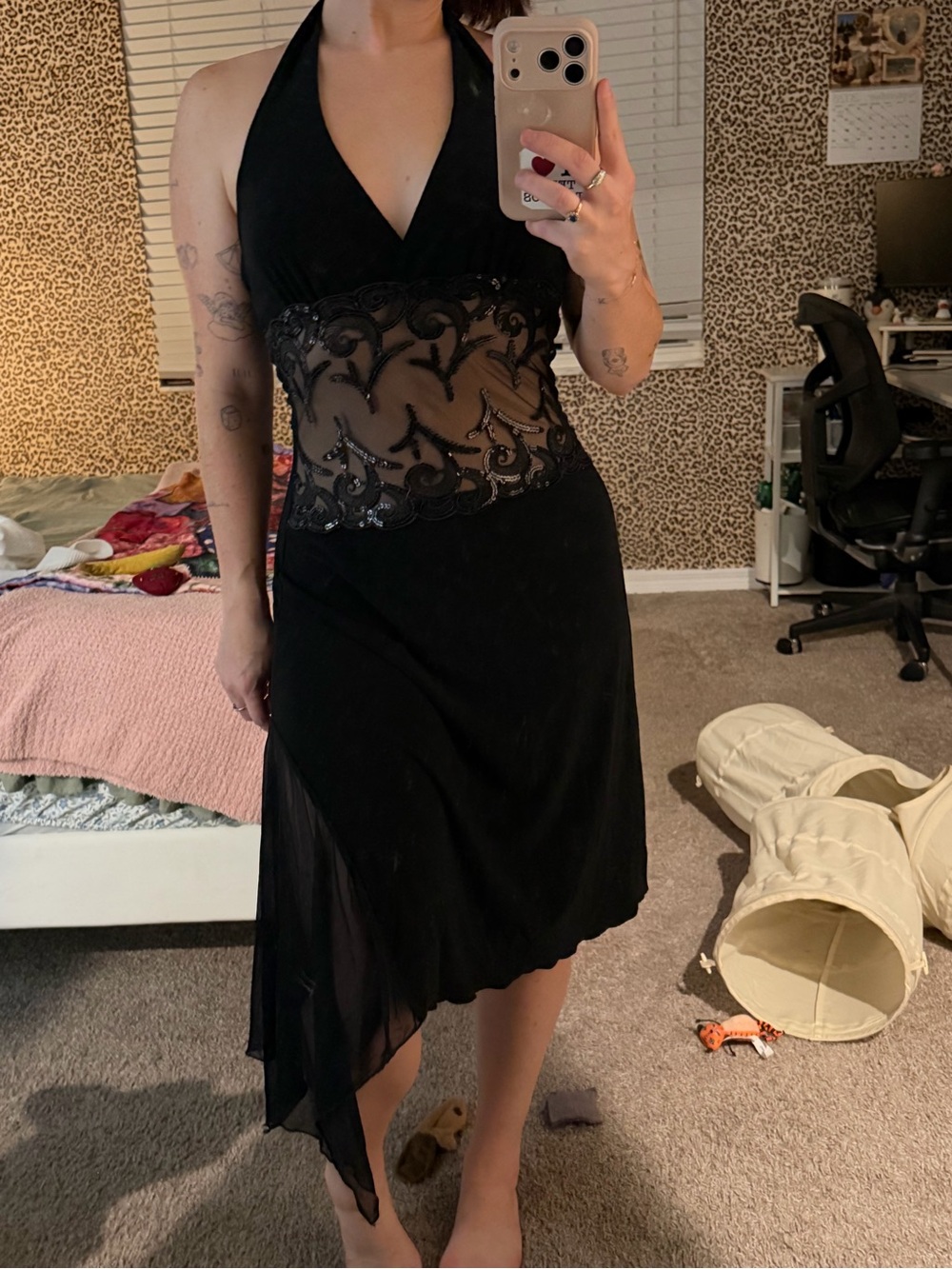 Vintage Halter Lace Mesh Waist Dress